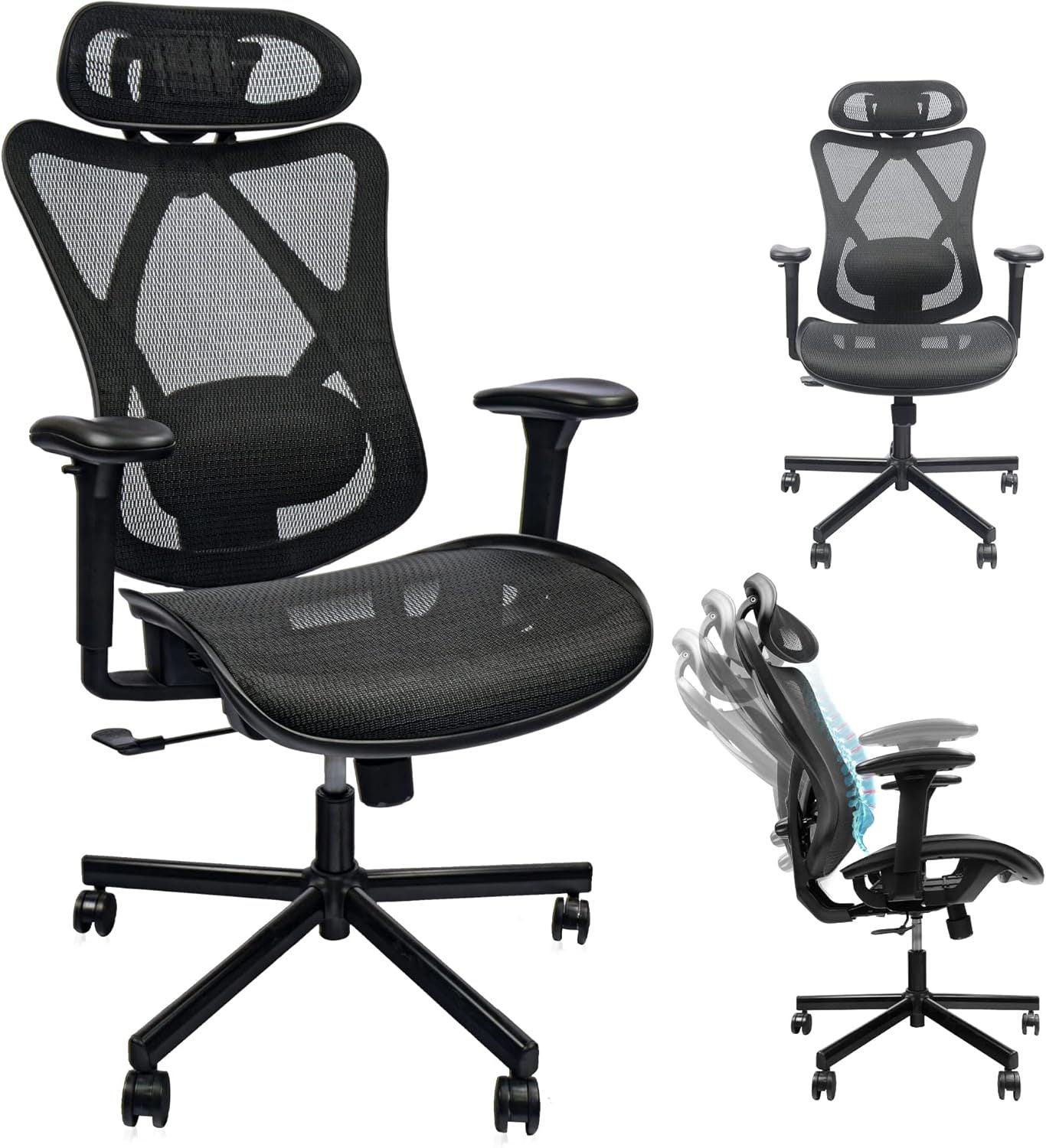 Ergonomic Mesh Office Chair w/ Lumbar Support & Headrest