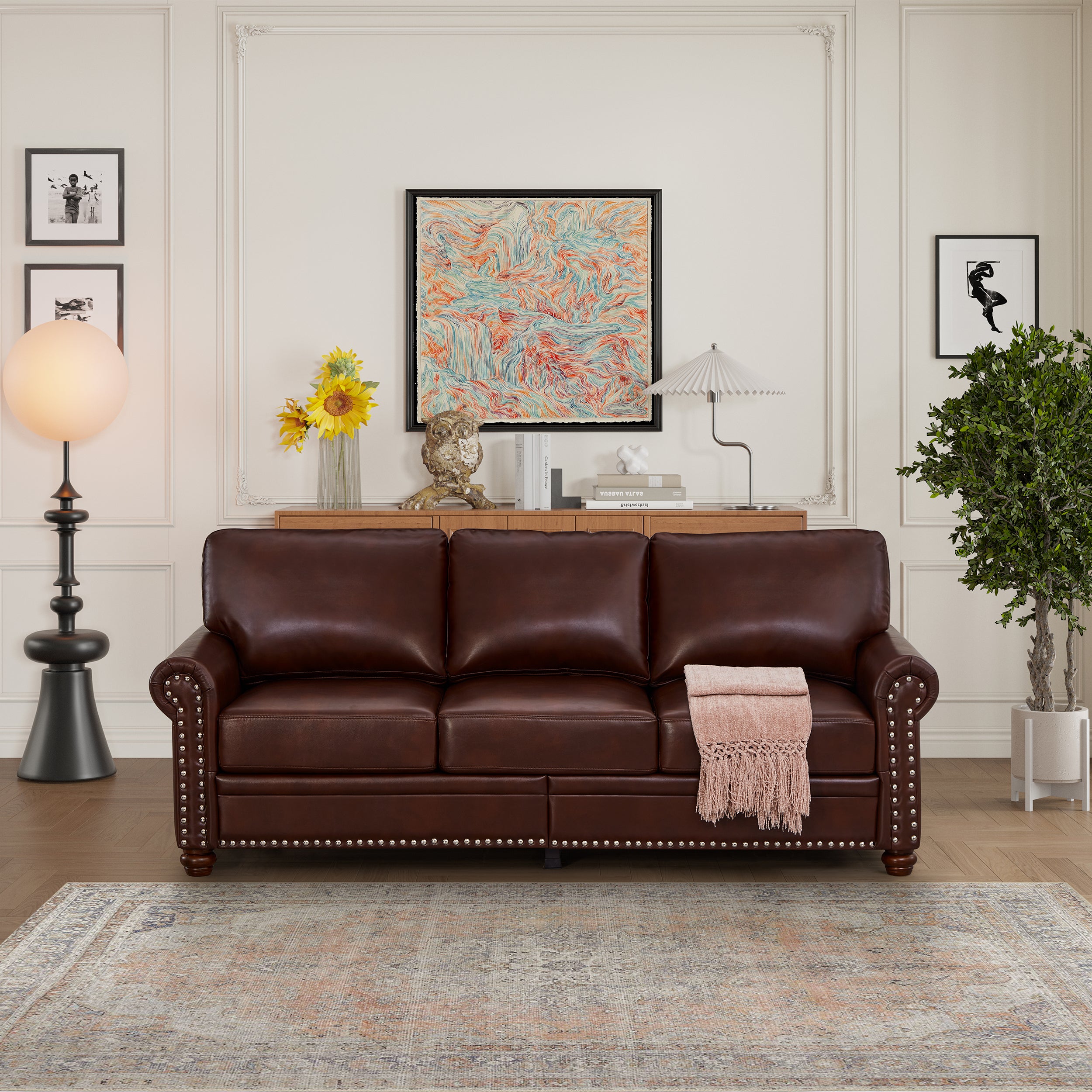 Burgundy Faux Leather Sofa: Classic Living Room