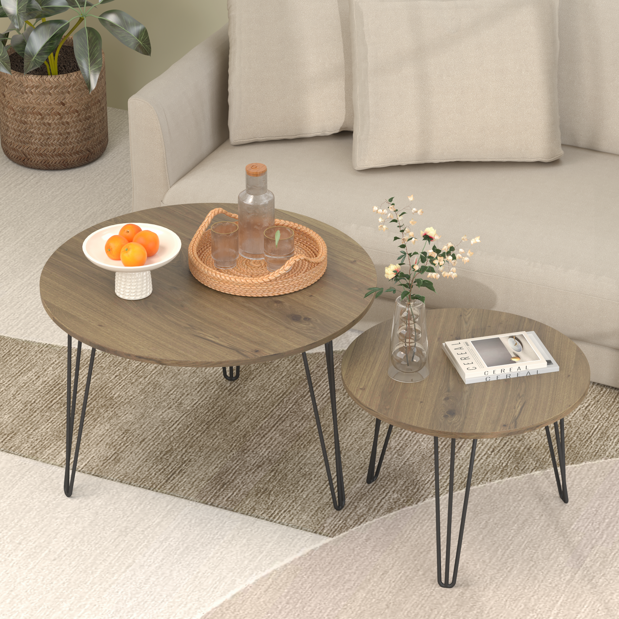 Round Nesting Coffee Tables (Set of 2) - Brown