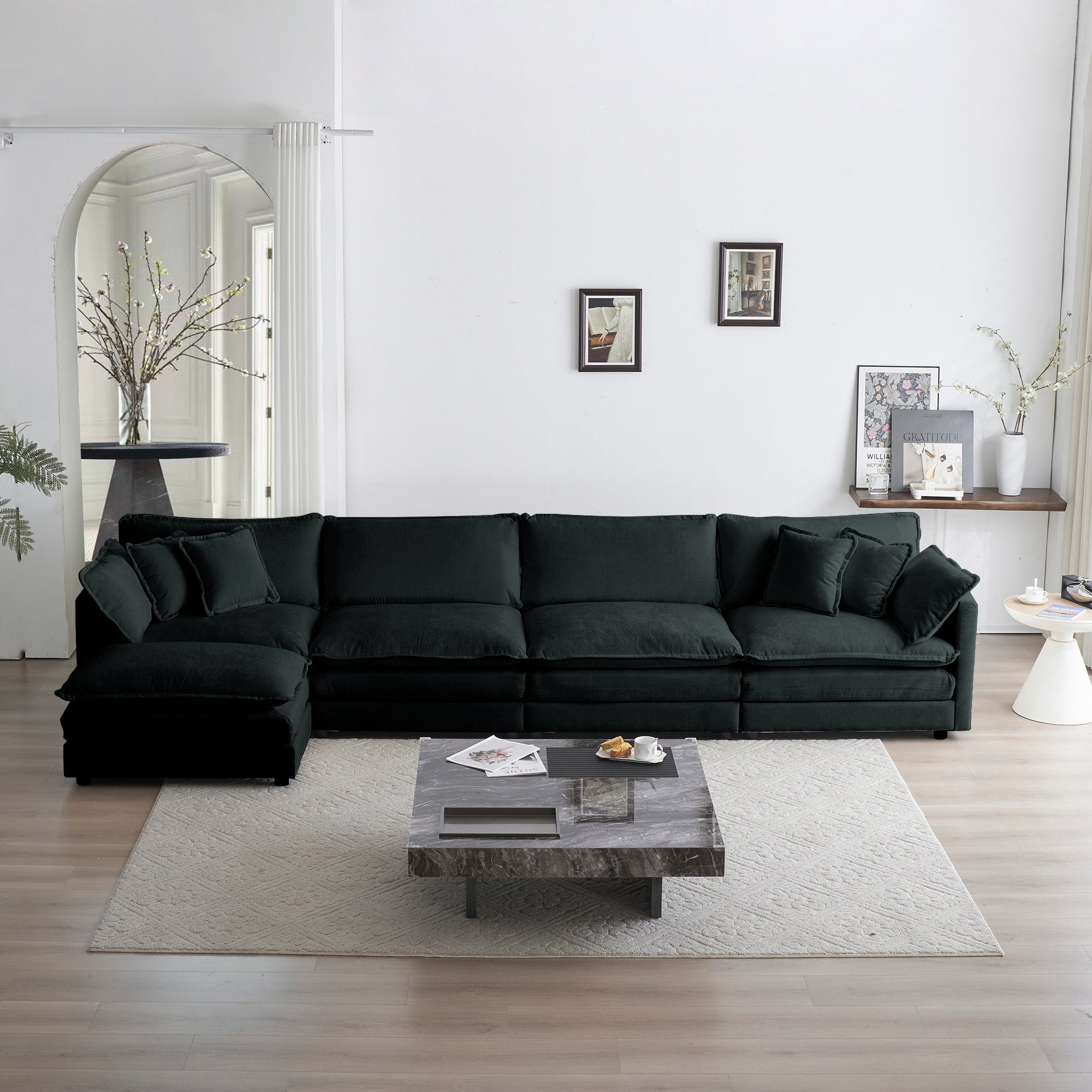 Black Chenille U-Shaped Sectional Sofa
