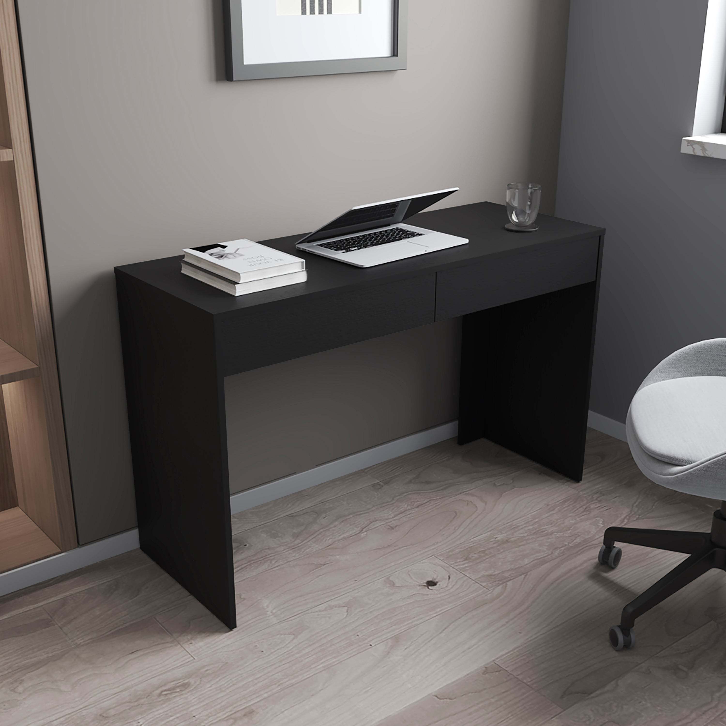 Black Wenge 2-Drawer Computer Desk | Modern Home Office Desk