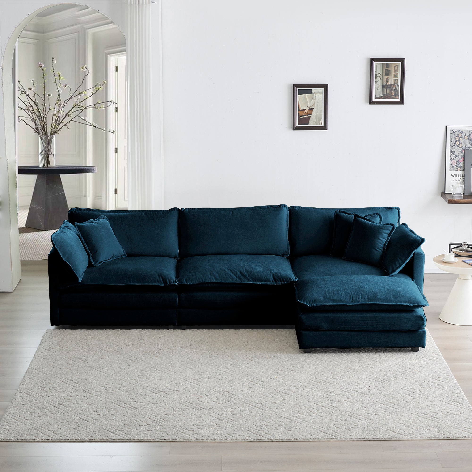 Modular Sectional Sofa, L-Shaped, Chenille, Blue