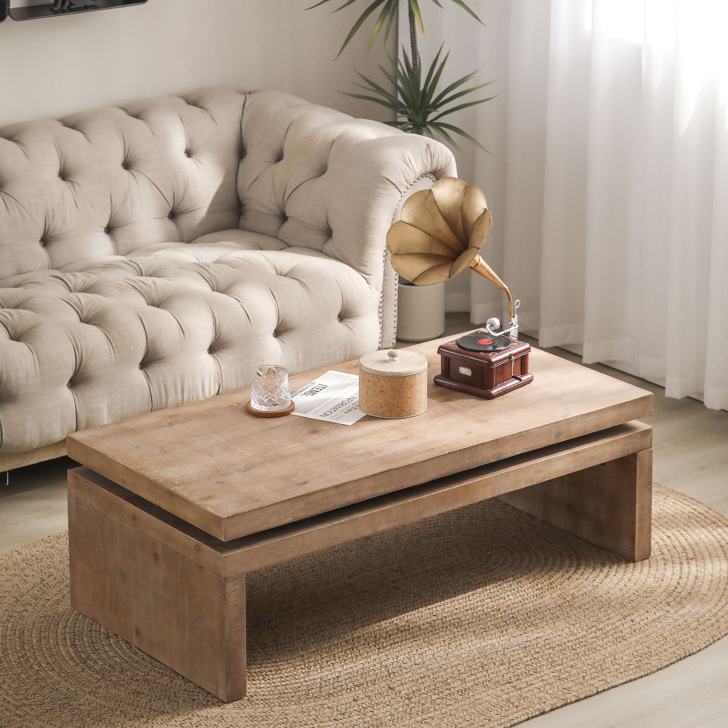 Natural Wood Coffee Table: 2-Tiered & Versatile