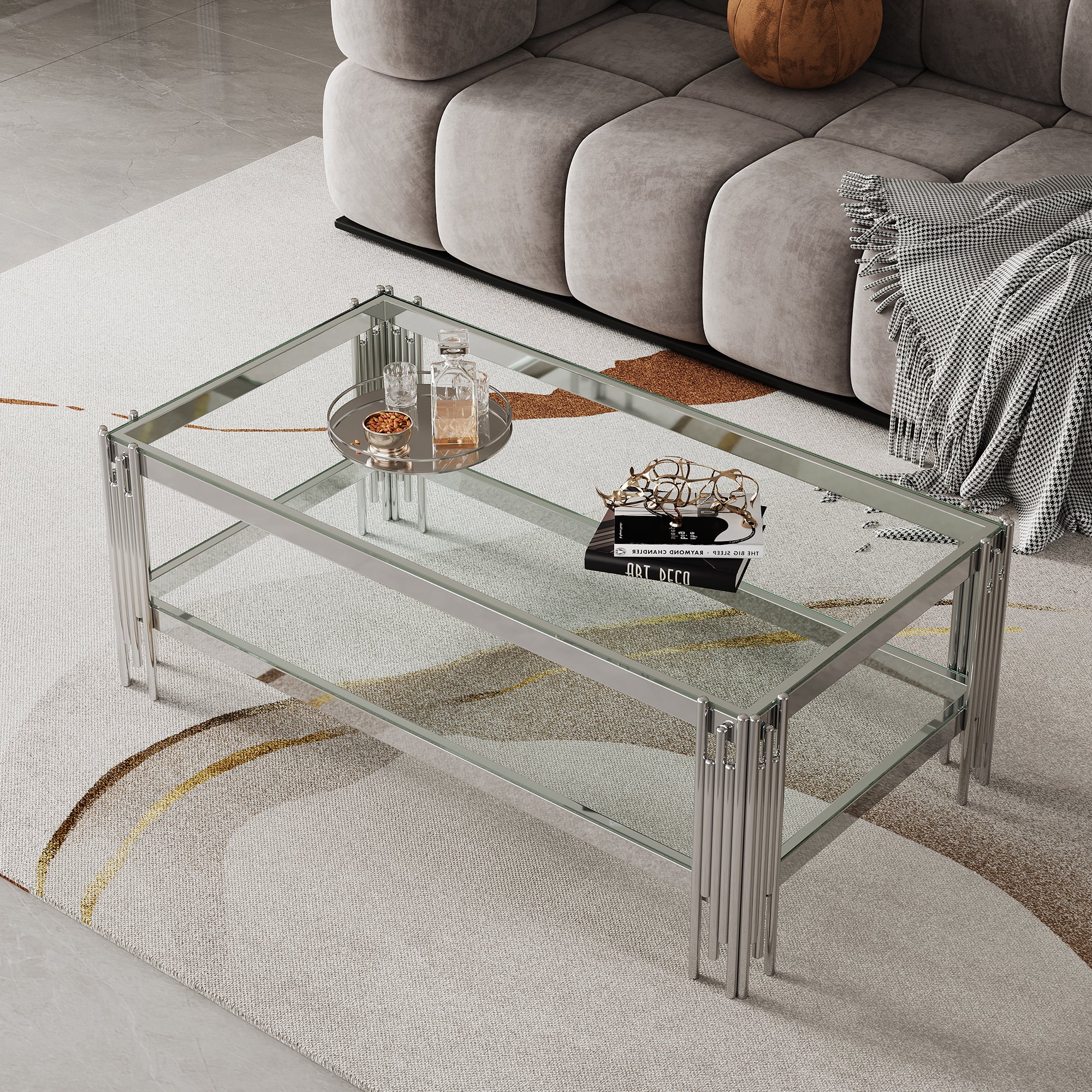 Double Layer Glass Coffee Table - Tempered Glass Top