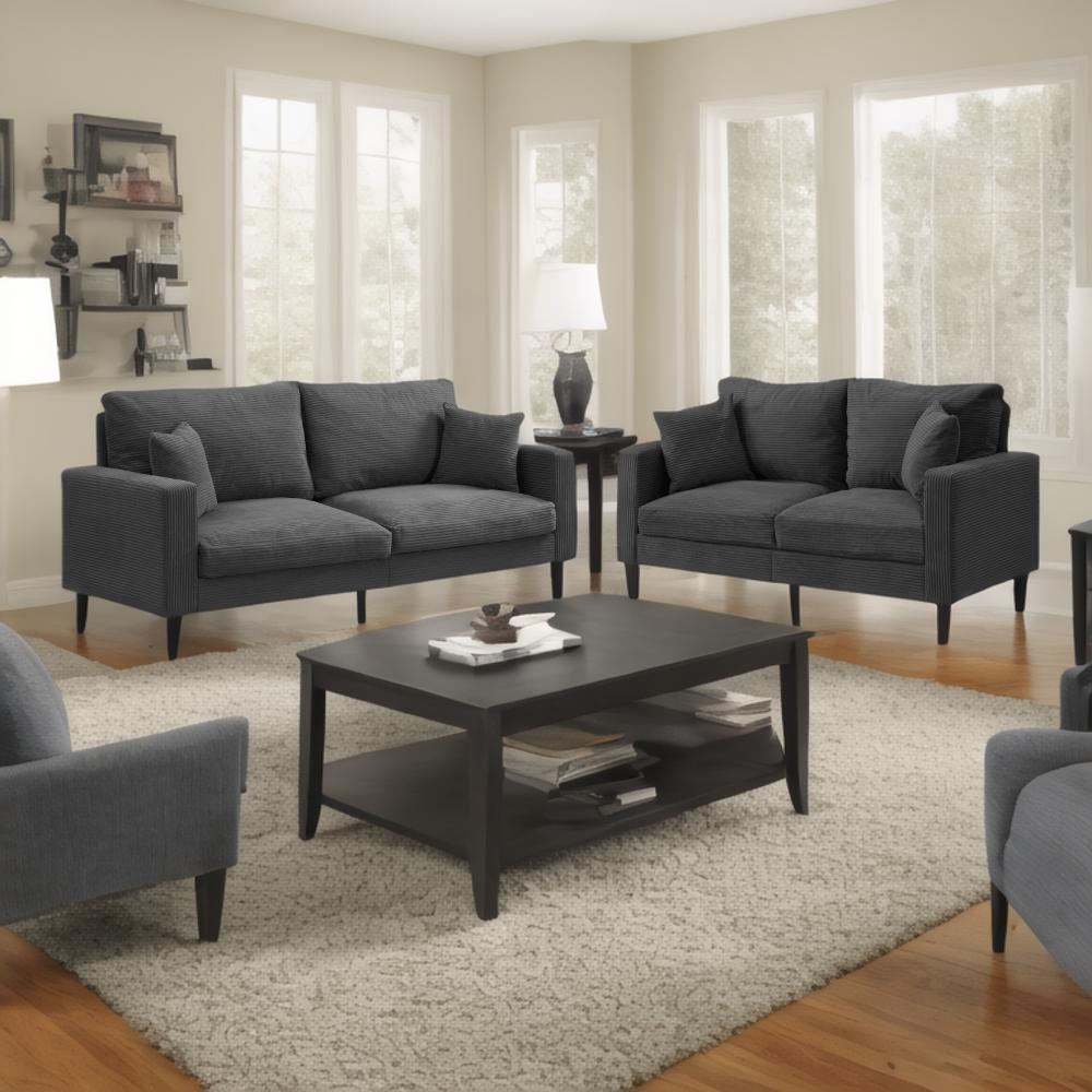 Modern Dark Grey Corduroy Two-Piece Sofa Set