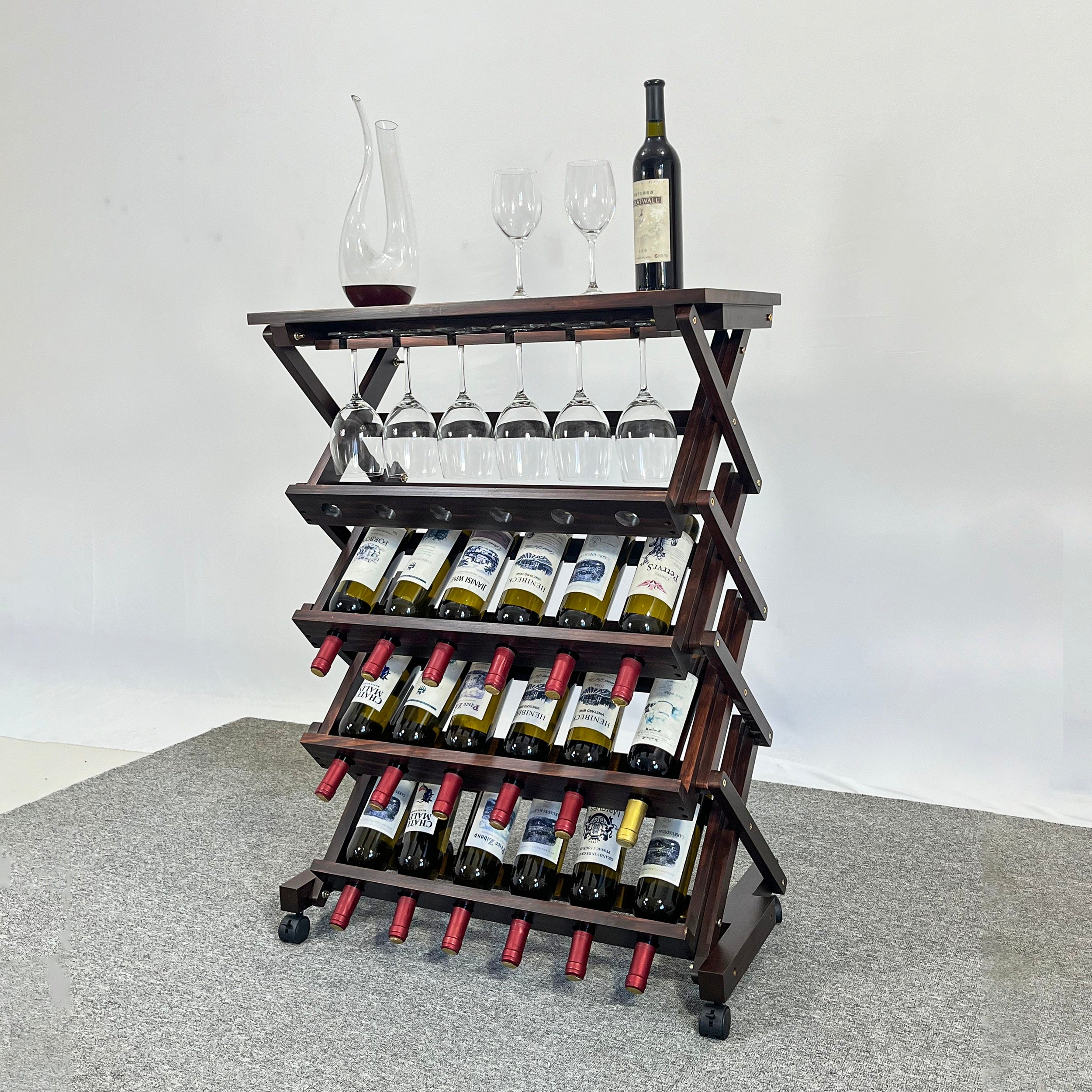 Freestanding Wine Rack: 26 Bottle Walnut Storage