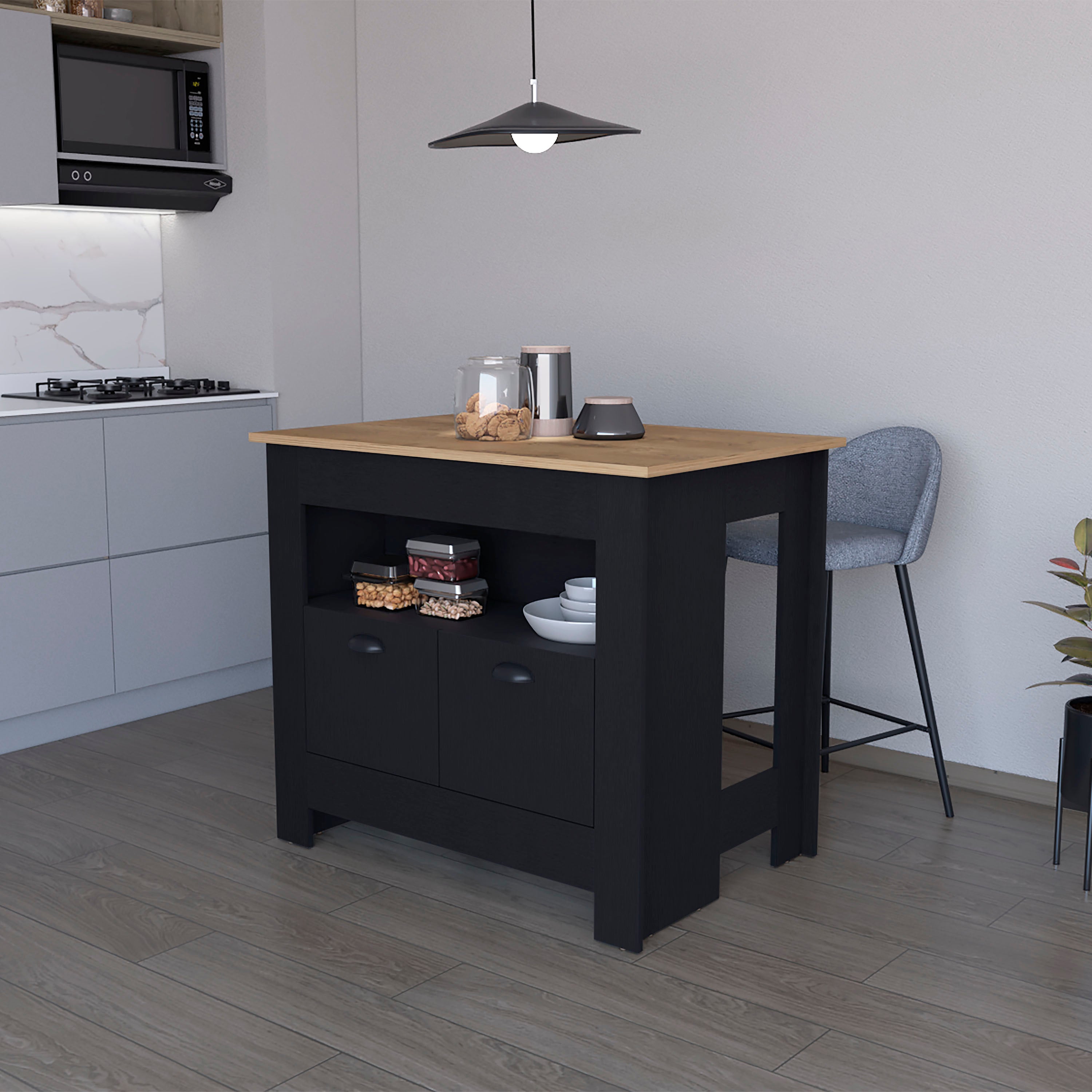 Black 2-Door Kitchen Island: Modern & Stylish