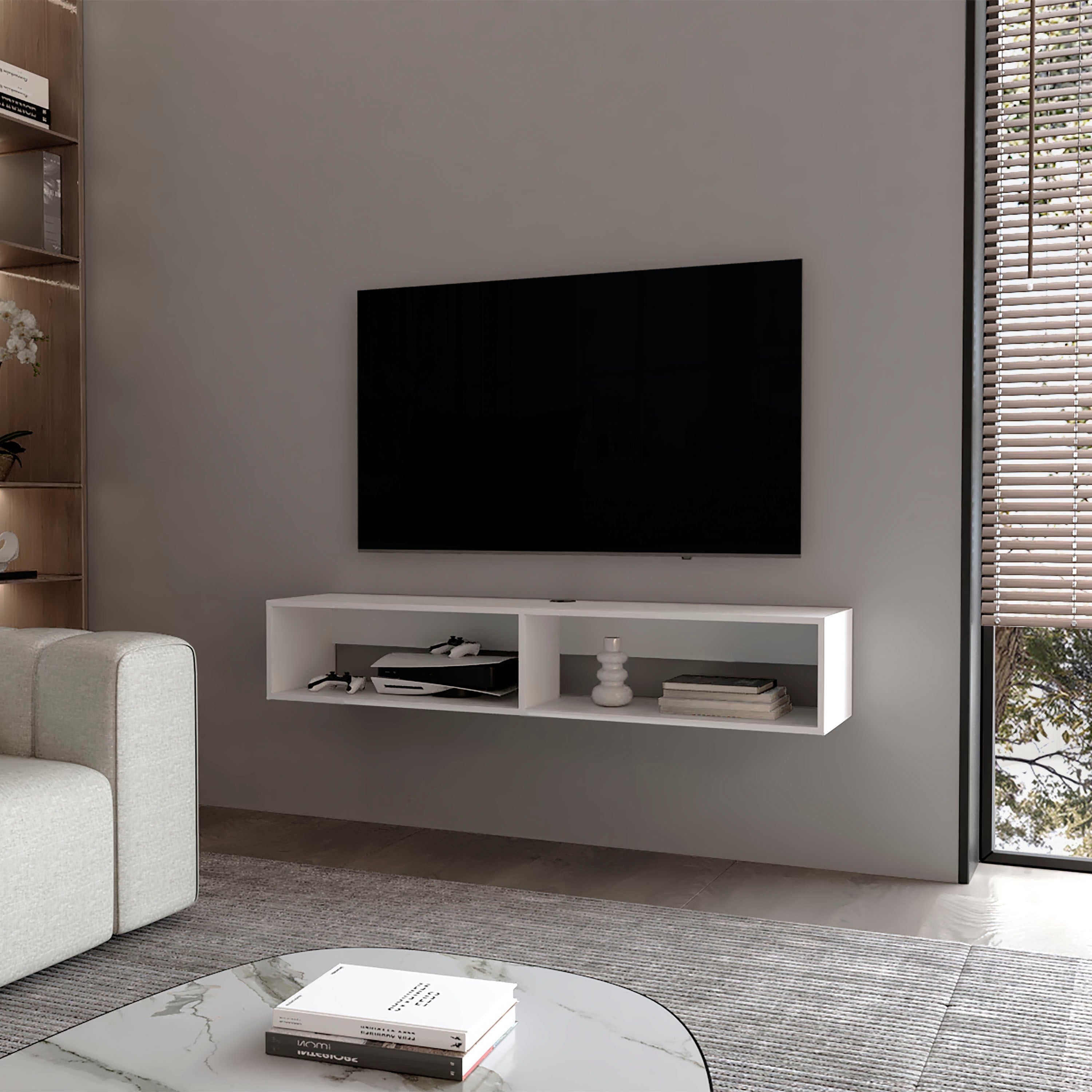 White Melamine Floating Media Rack with 2 Shelves