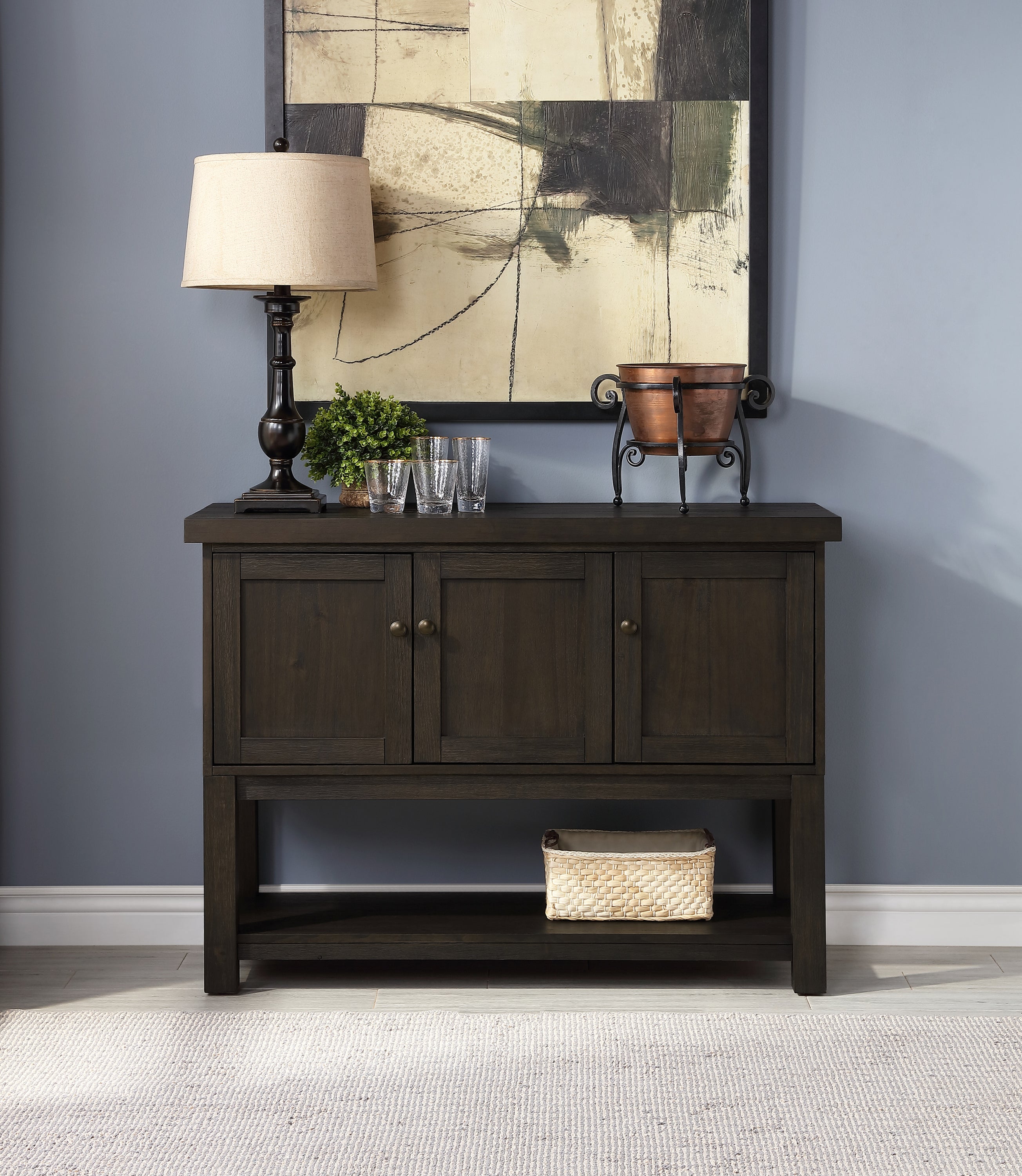 Distressed Walnut Server w/ 3 Doors & Shelf | Patio Furniture