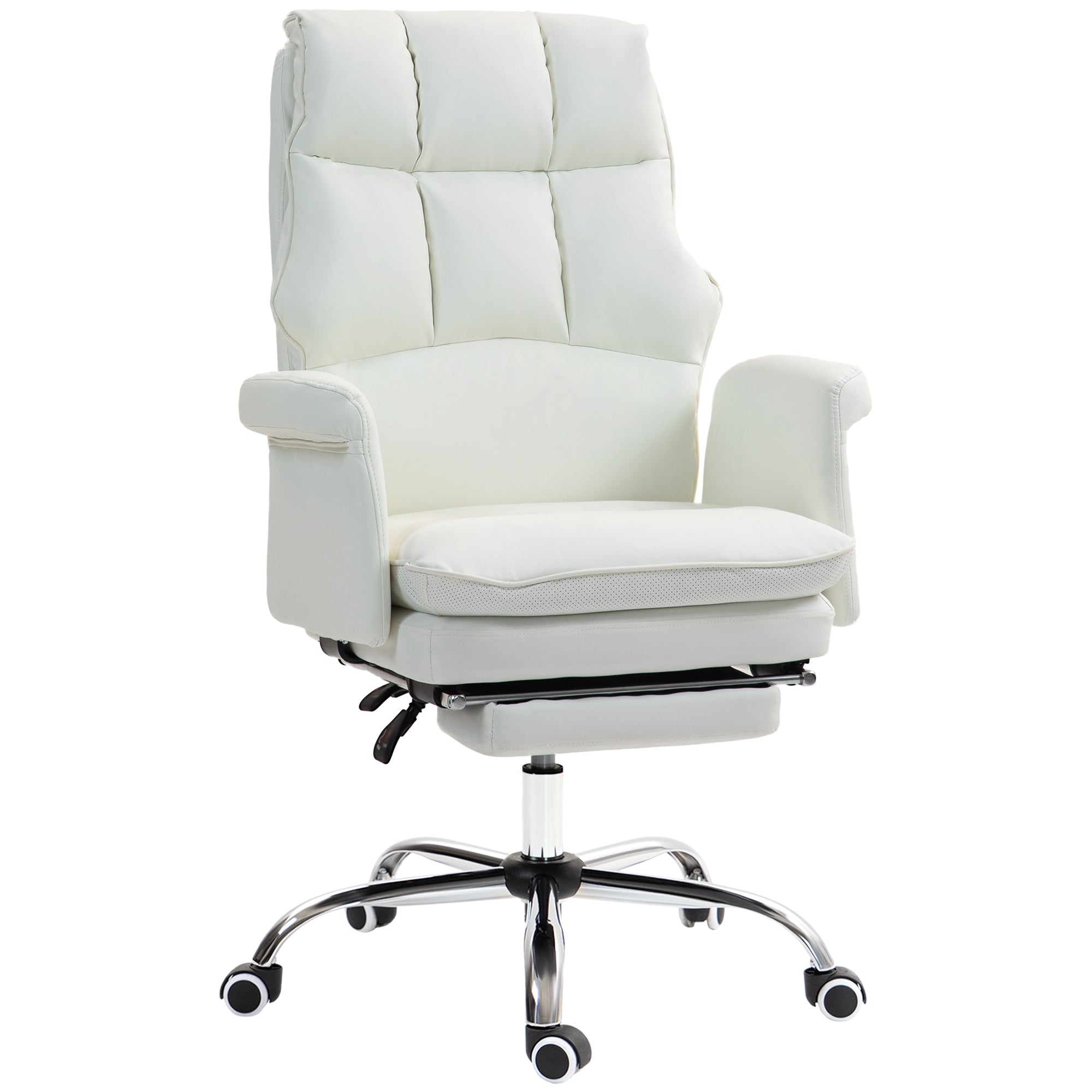 Executive Office Chair, White PU Leather Ergonomic Desk Chair w/ Footrest