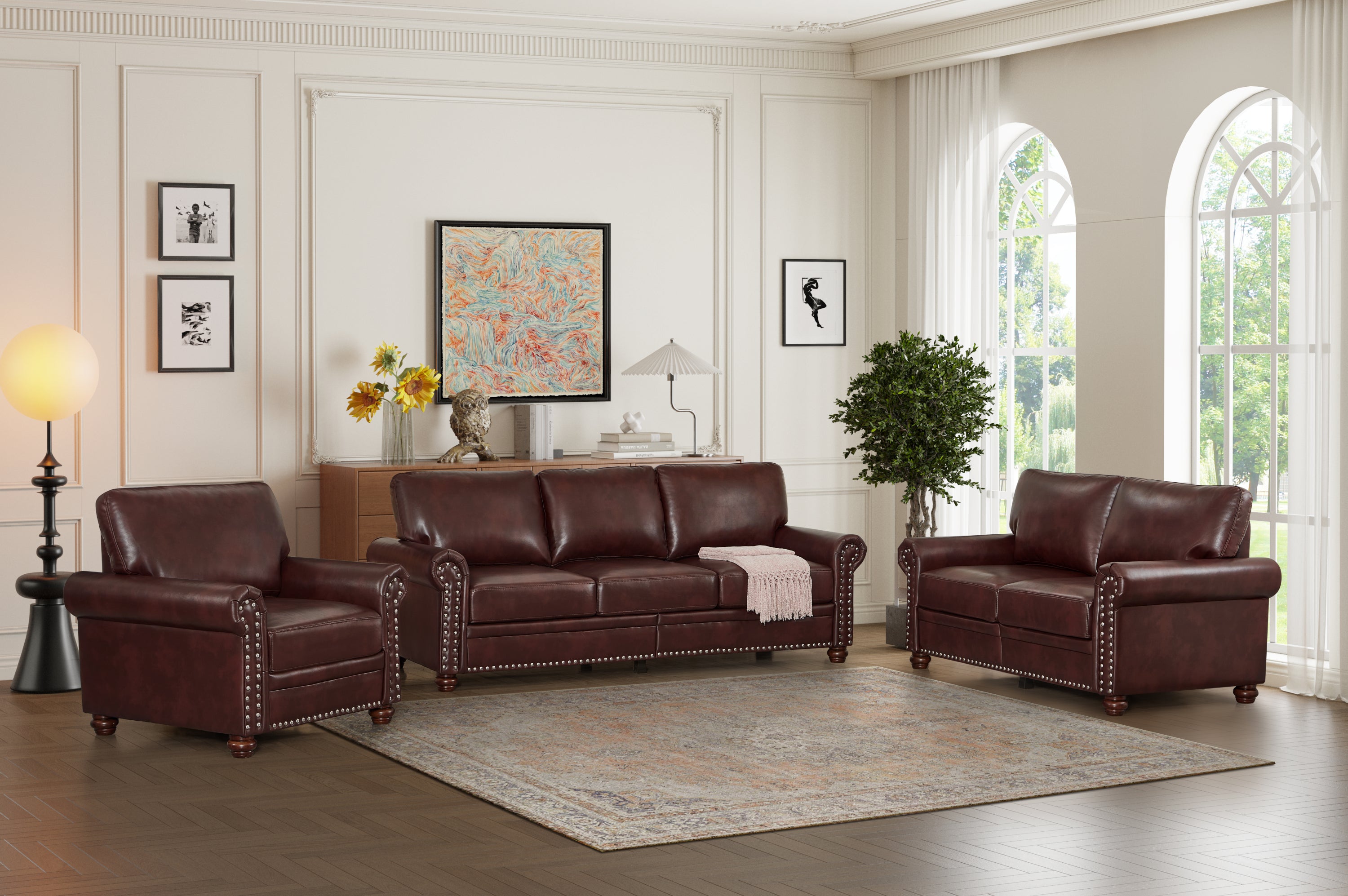Burgundy Faux Leather Sectional Sofa w/Storage