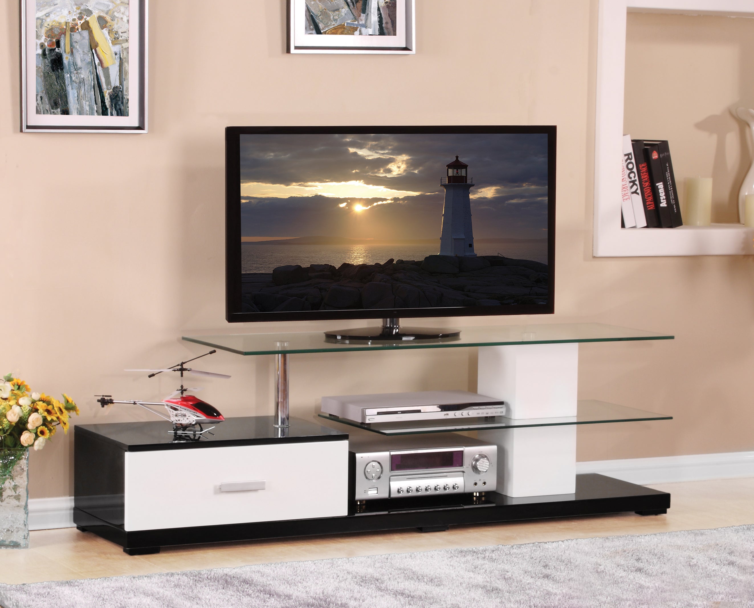 Ivana Modern TV Stand, Black & White Finish