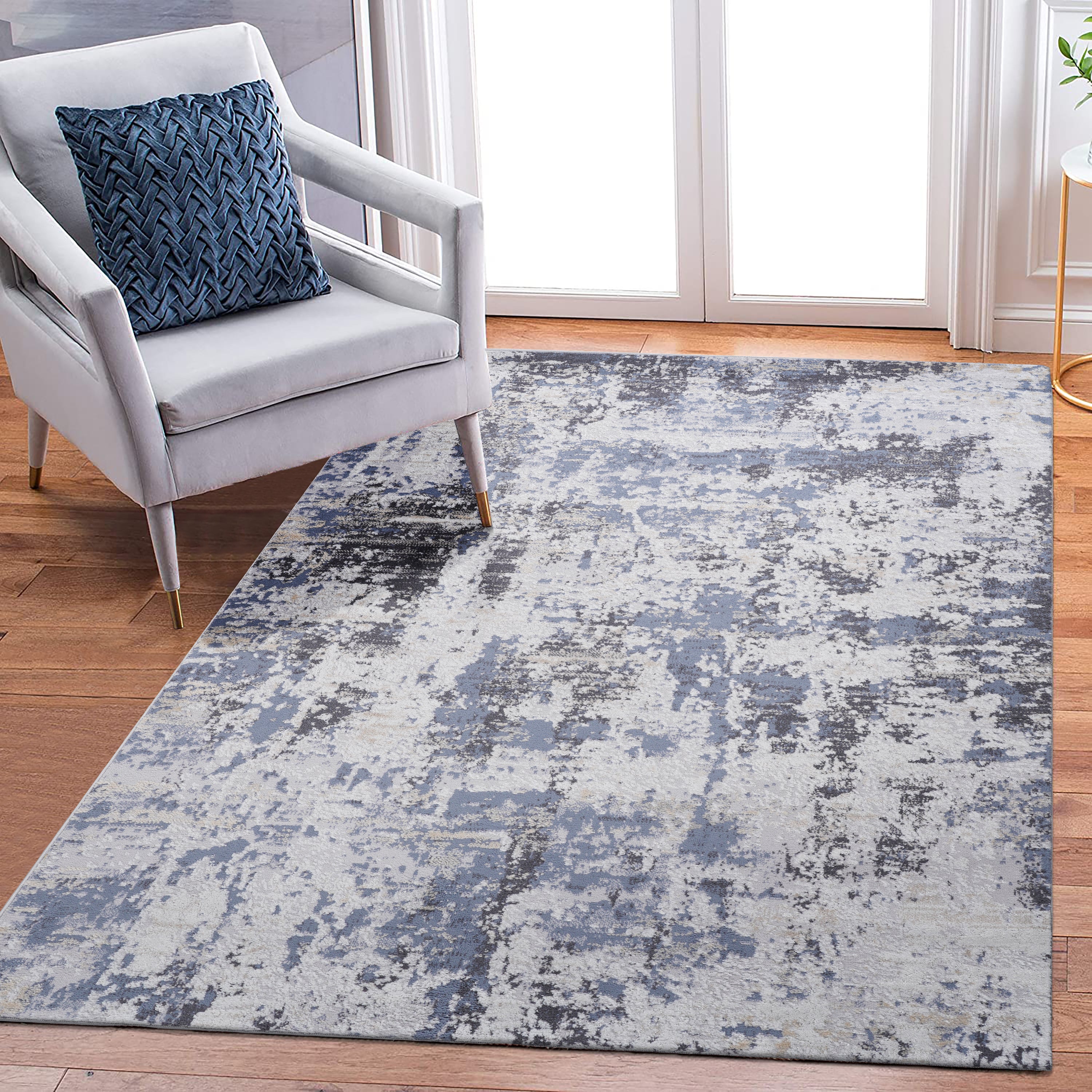 Grey Area Rug: 8x10 Modern Non-Shedding Rug