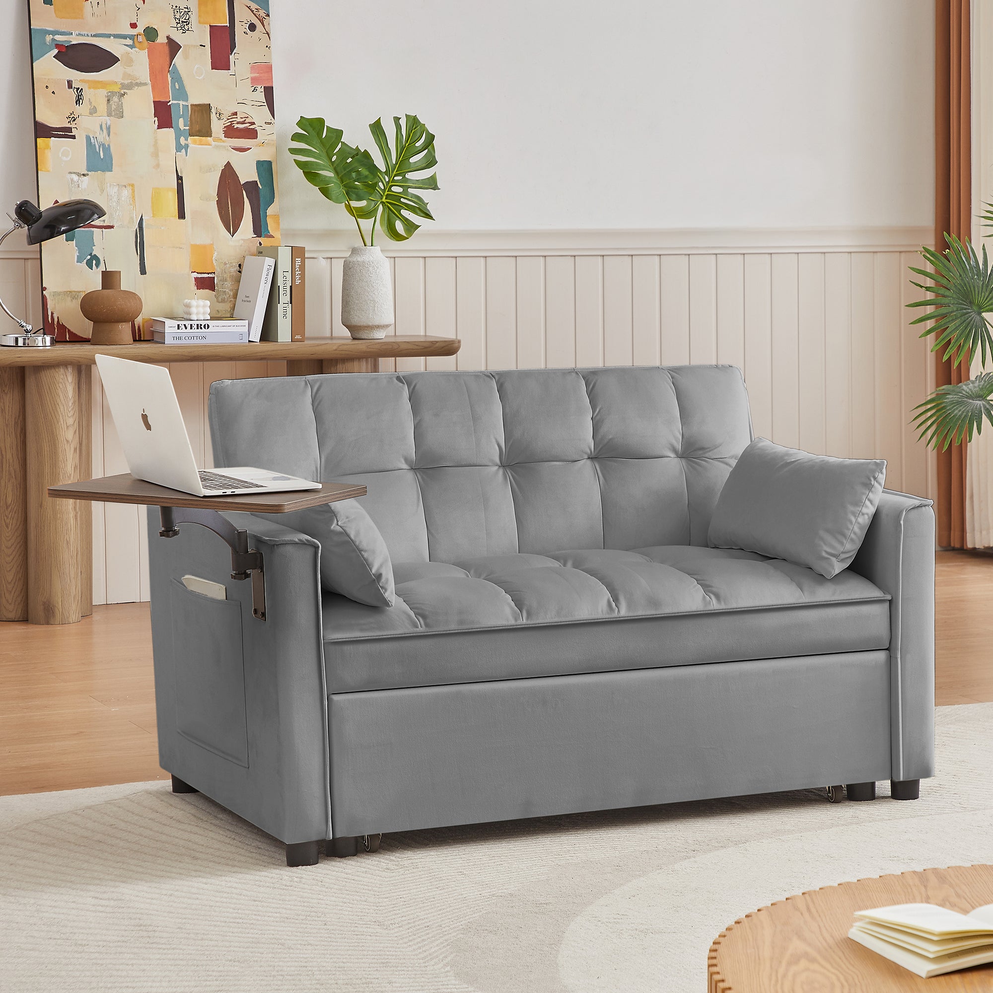 Grey Velvet Loveseat Sofa Bed: Stylish & Cozy