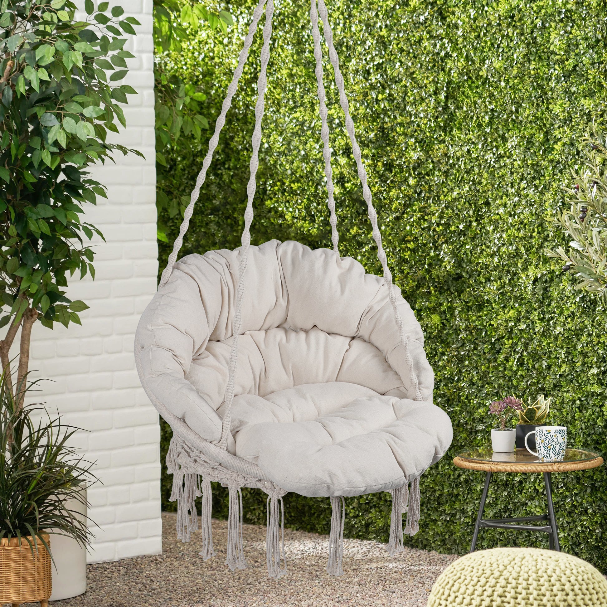 Macrame Hammock Chair Swing: 330lb Cotton Rope