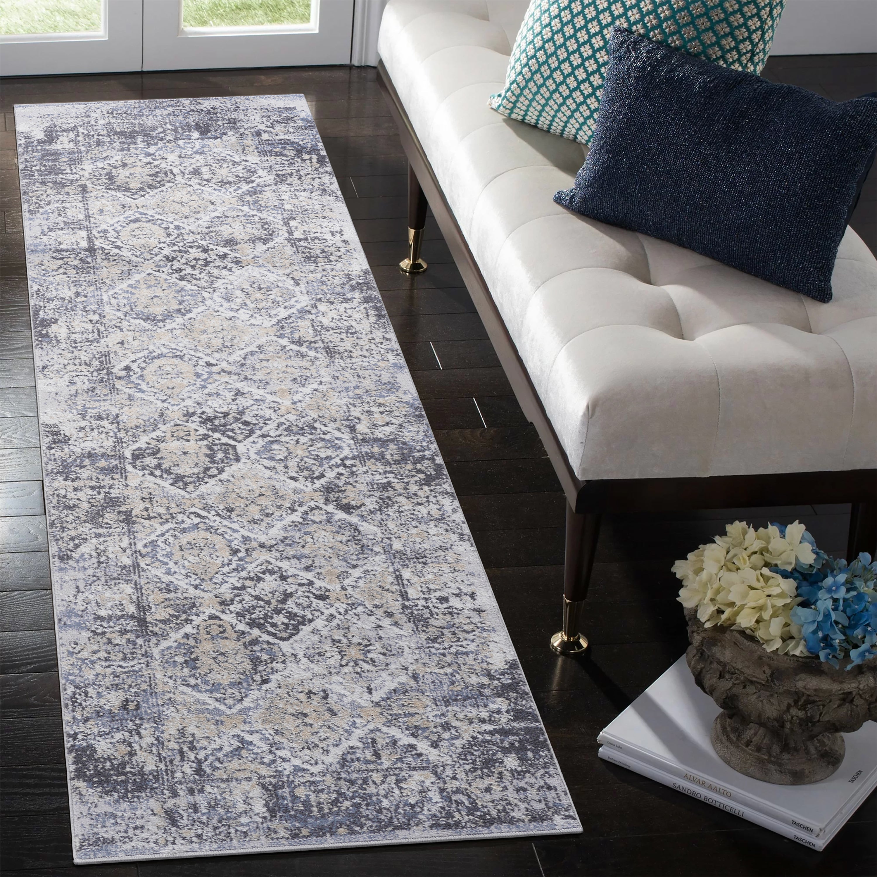 NAAR PAYAS Rug: 2x8 Grey/Blue Area Rug